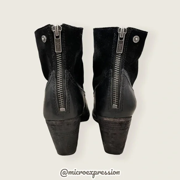 Frye Tessa Zip Short Black Suede Real Leather Zip Up Heeled Round Toe Ankle Boot - Picture 6 of 11